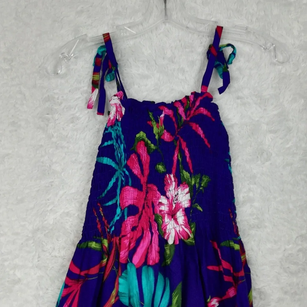 Hibiscus Collection Hawaii Girls Smocked Sundress Tropical Blue Pink OS